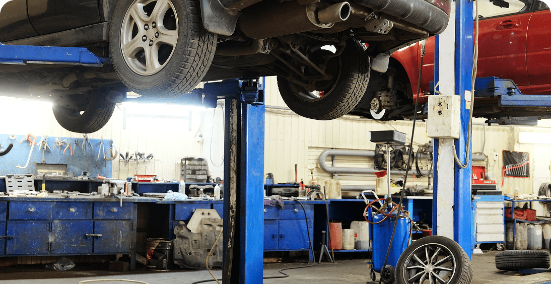 Mechanic workshop with car on lift