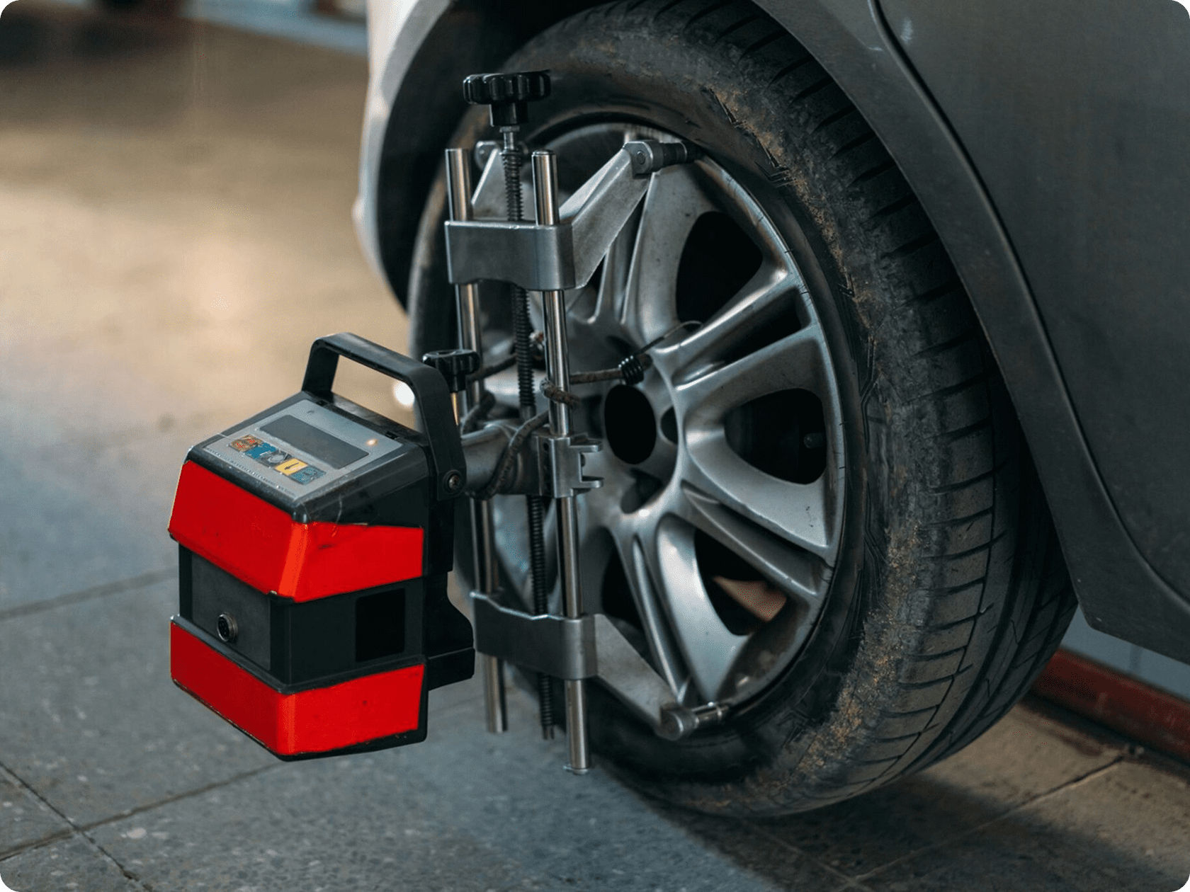 Wheel alignment device on car tire